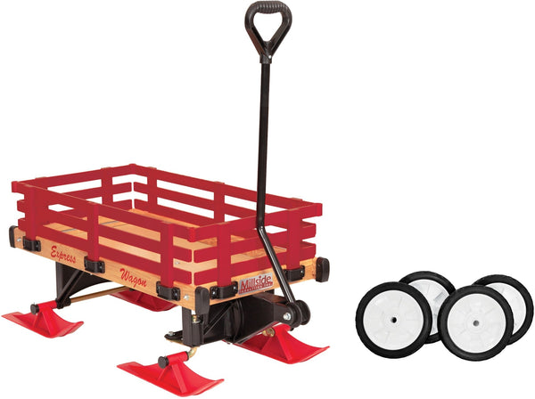Millside Industries Express Kids' Convertible Wooden Wagon Sleigh/Sled For All Seasons, Ages 3+ T1