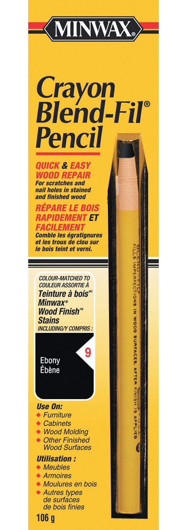 Minwax Crayon Blend-Fil Wood Pencil, Ebony C0
