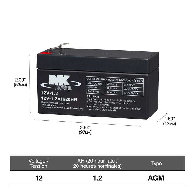 MK Battery 12-Volt 1.2 Ah SLA Battery, F1 Terminal F9