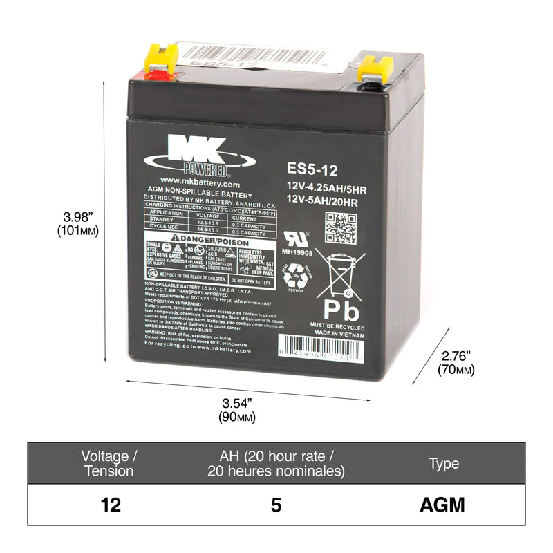 MK Battery 12-Volt 5 Ah SLA Battery, F2 Terminal Z3