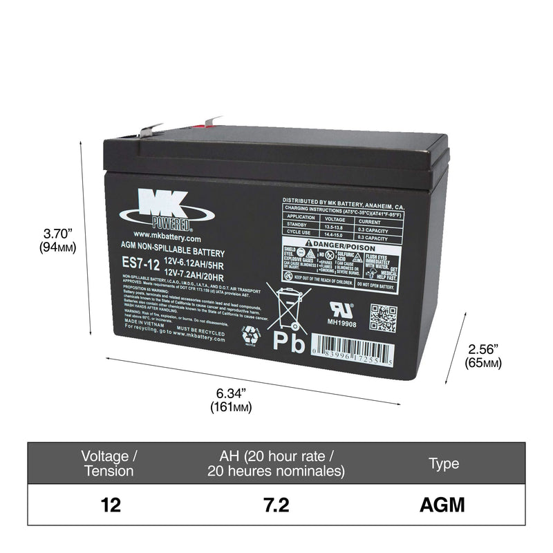 MK Battery 12-Volt 7.2 Ah SLA Battery, F2 Terminal K1