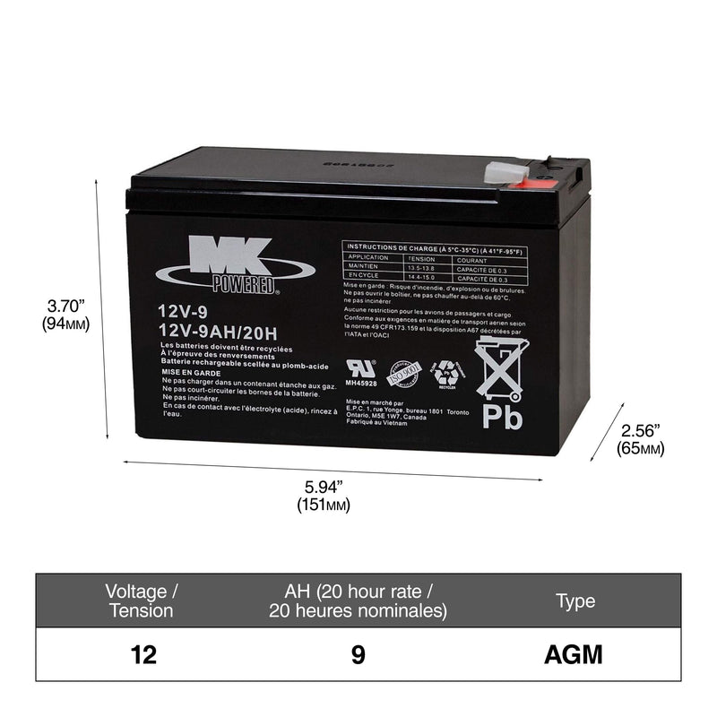 MK Battery 12-Volt 9 Ah SLA Battery, F2 Terminal V3