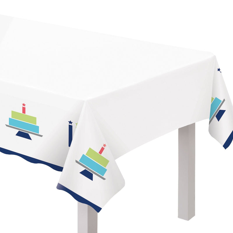 Modern Birthday Cake Reusable Plastic Table Cover, 54x102-in, For Indoor/Outdoor Use P7