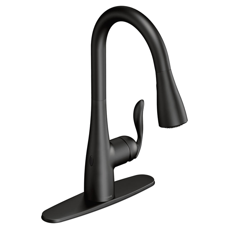 Moen Arbor Single Handle Touchless Pull Down Sprayer Kitchen Faucet with MotionSense & Power Clean, Matte Black V2