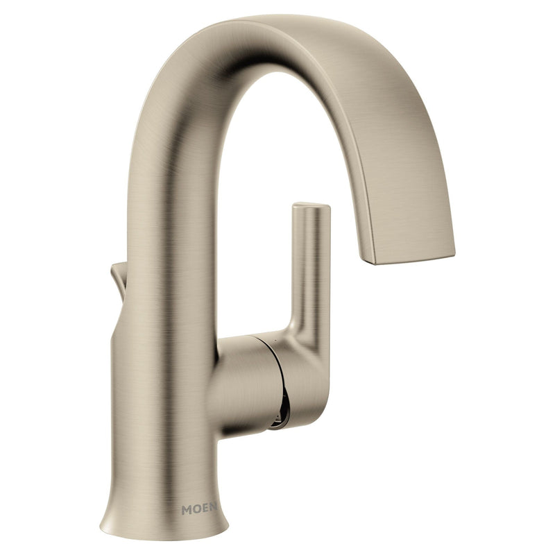 Moen Doux Single Handle Single Hole Bathroom Sink Faucet, WaterSense Certified, Brushed Nickel H1