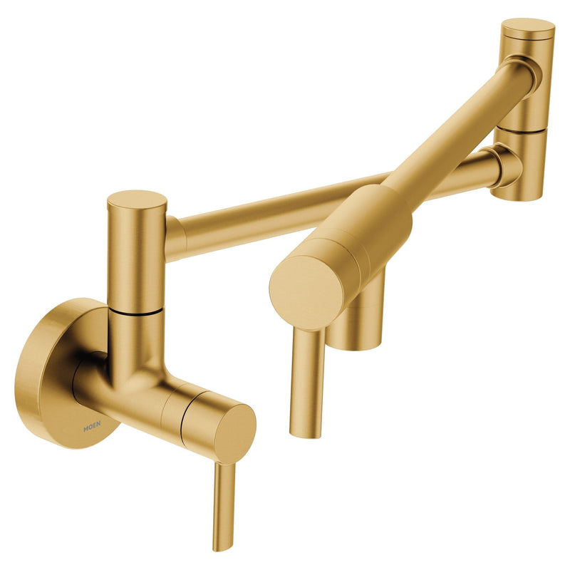 Moen Modern Single Handle Swing Arm Wall Mount Pot Filler Kitchen Faucet, Brushed Gold Y4
