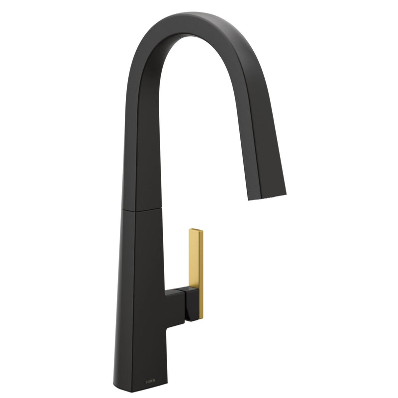 Moen Nio Single Handle High Arc Pull Down Sprayer Kitchen Faucet with Power Clean, Matte Black V1