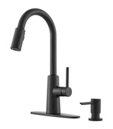 Moen Nori Single Handle Pulldown Kitchen Faucet with Soap Dispenser, Matte Black
