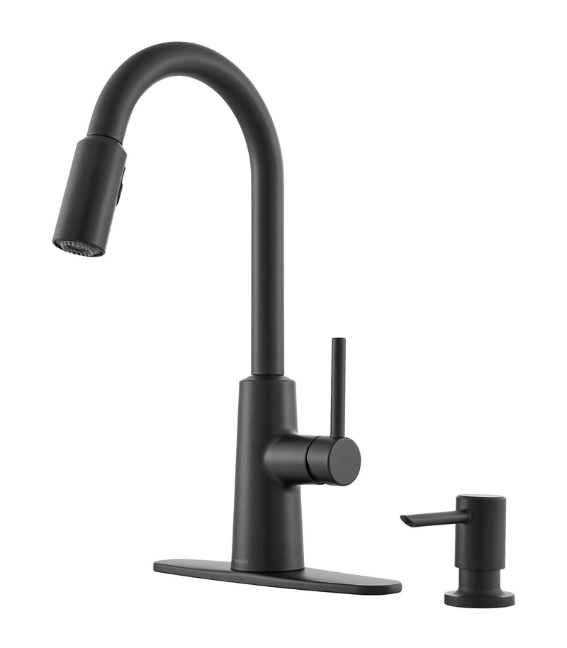 Moen Nori Single Handle Pulldown Kitchen Faucet with Soap Dispenser, Matte Black Y6