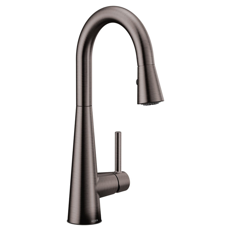 Moen Sleek Single Handle High Arc Pull Down Kitchen Faucet, Black Stainless Steel N9