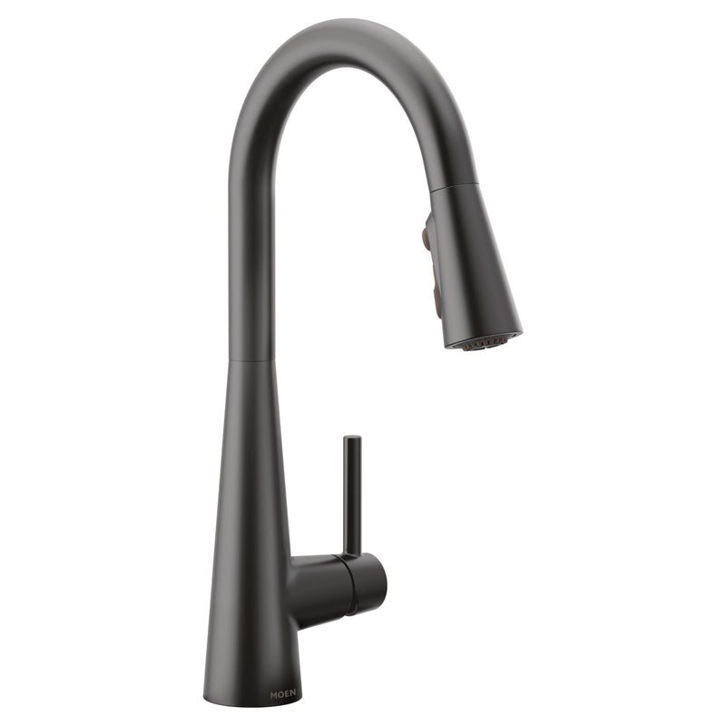 Moen Sleek Single Handle High Arc Pull Down Sprayer Kitchen Faucet with Power Boost, Matte Black D7