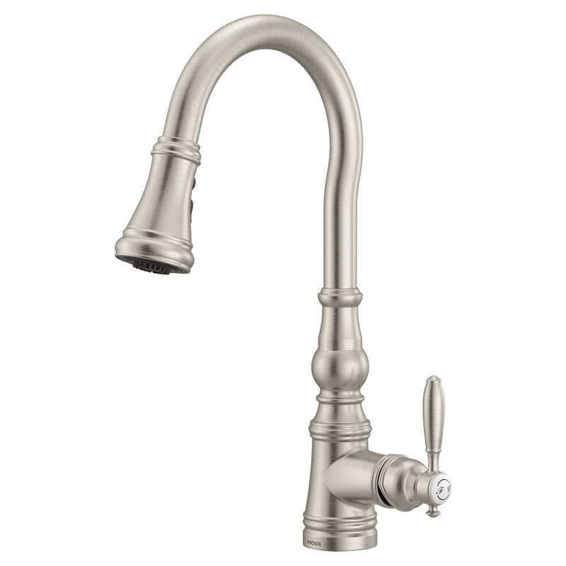 Moen Weymouth Single Handle High Arc Pull Down Spot-Resist Sprayer Kitchen Faucet with Power Boost, Stainless Steel J6