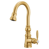 Moen Weymouth Single Handle High Arc Pull Down Sprayer Kitchen Faucet with Power Clean, Brushed Gold
