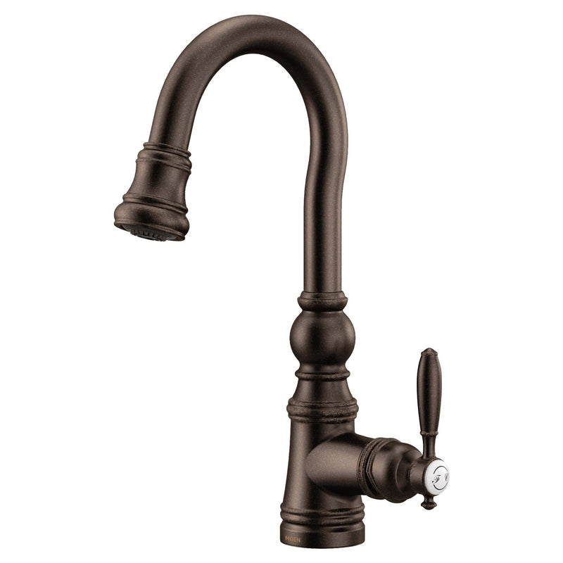 Moen Weymouth Single Handle High Arc Pull Down Sprayer Kitchen Faucet with Power Clean, Oil Rubbed Bronze Q4