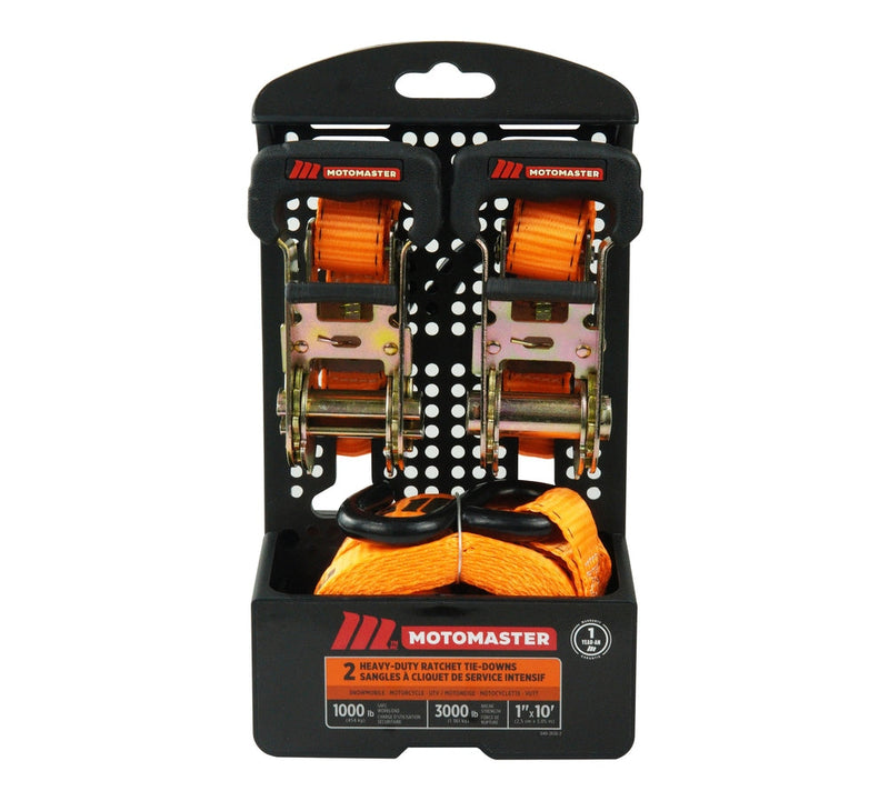 MotoMaster 3,000-lb Padded Handle Ratchet Tie Down Straps, 1.25-in x 10-ft, 2-pk U7