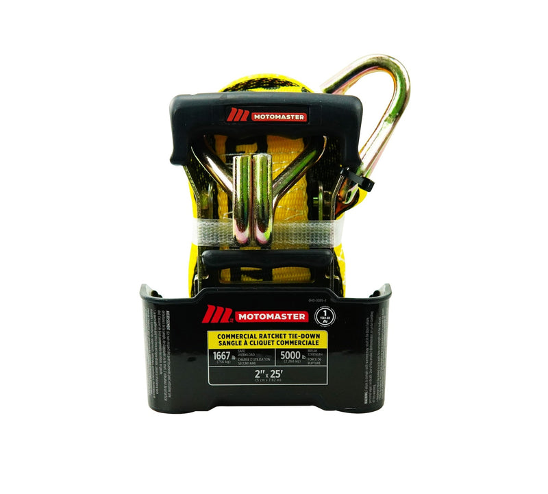 MotoMaster 5,000-lb Commercial Ratchet Tie Down Strap with Double-J Hook, 2-in x 25-ft B8