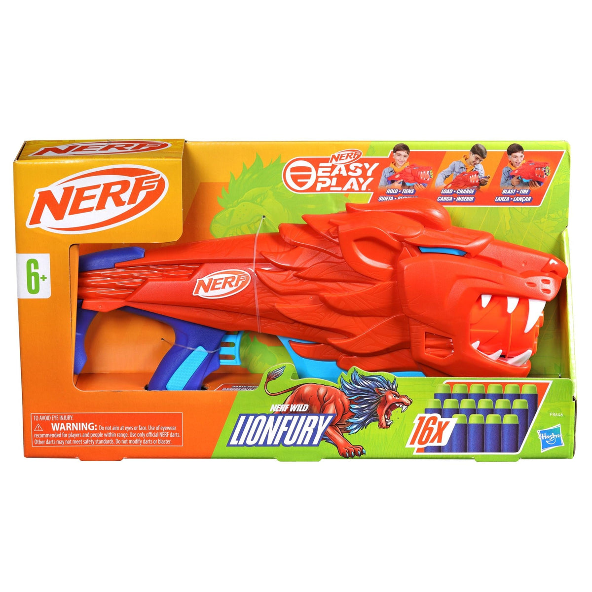 NERF Junior Wild Lionfury Easy-Play Dart Blaster, Includes 16 Darts, Ages 6+