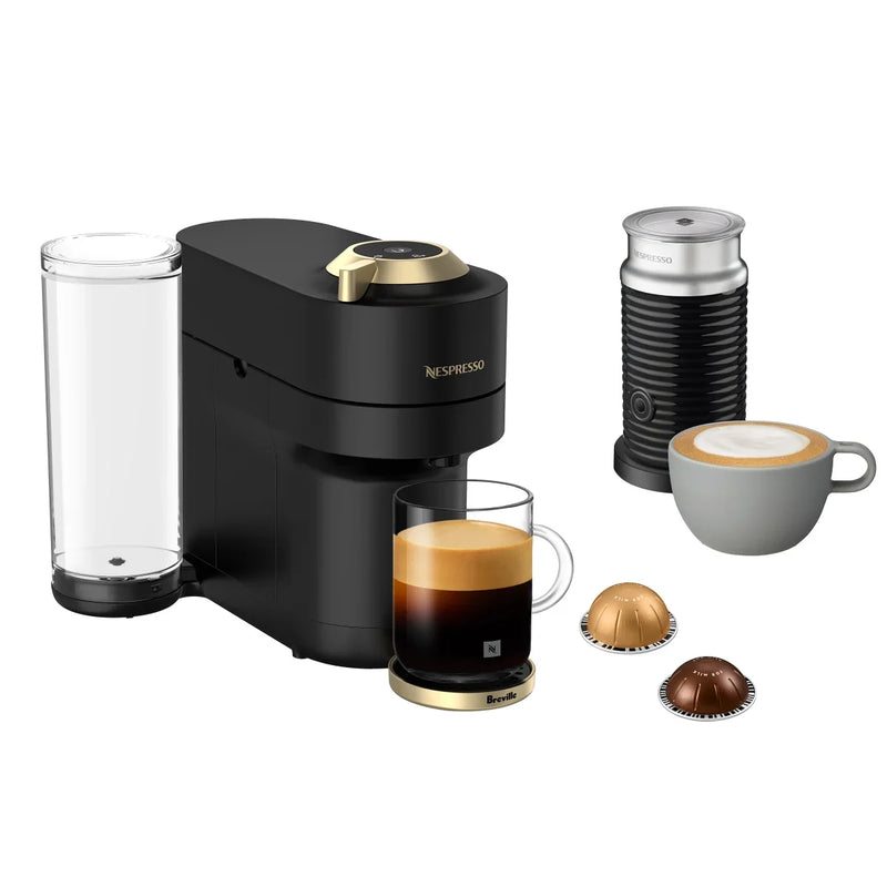 Nespresso Vertuo Pop+ Deluxe Coffee and Espresso Machine by Breville with Aeroccino with $25 Nespresso Coffee Credit, Matte Black and Gold P3