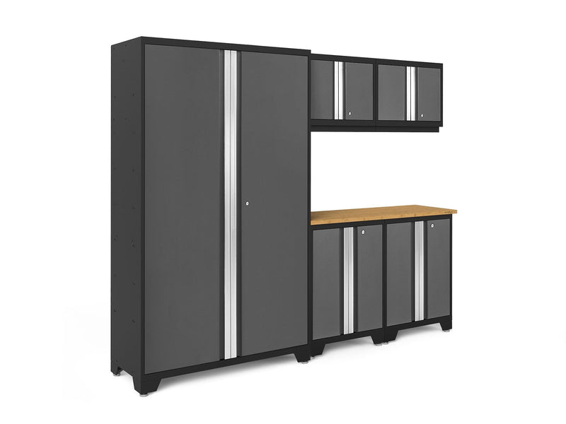 NewAge Bold 3.0 Series 24-Gauge Steel Garage Cabinetry Set with Bamboo Top, Partial Assembly, 96-in x 18-in x 72-in, 6-pc Q5