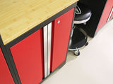 NewAge Bold 3.0 Series All-in-One Lockable Steel Garage Cabinetry Set with Bamboo Top, Black/Red, 48-in x 18-in x 76.75-in, 5-pc