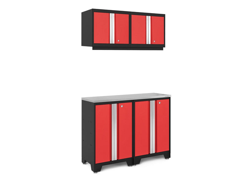 NewAge Bold 3.0 Series All-in-One Lockable Steel Garage Cabinetry Set with Stainless Steel Top, Black/Red, 48-in x 18-in x 76.75-in, 5-pc S9
