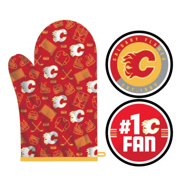NHL Calgary Flames Kitchen Oven Mitt Pot Holder Set, 2-pc R8