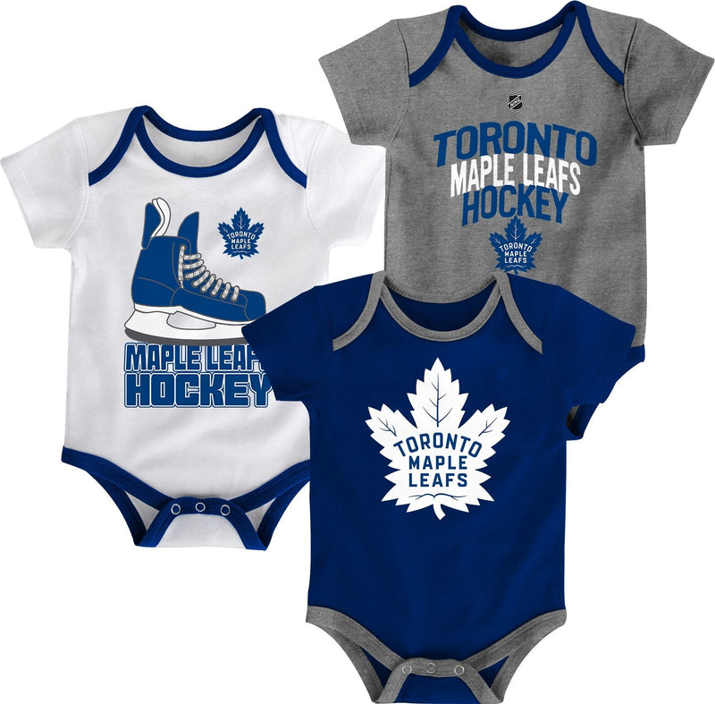 NHL Toronto Maple Leafs Infant/Baby Bodysuit Onesie, Blue/White/Grey, 3-pk U4