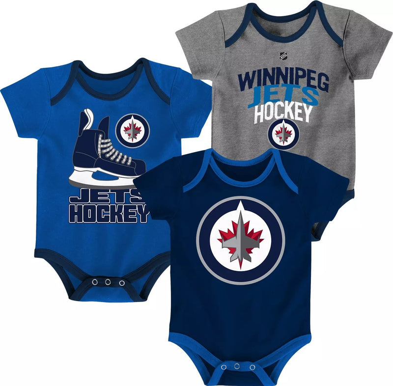 NHL Winnipeg Jets Infant/Baby Bodysuit Onesie, Blue/Grey/Navy Blue, 3-pk X3