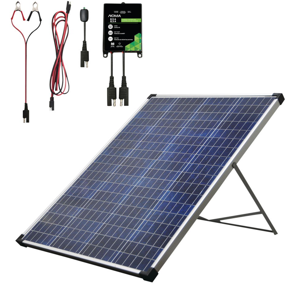 NOMA 100 Watt, 12V Crystalline Solar Panel Kit with Stand and Charge Controller