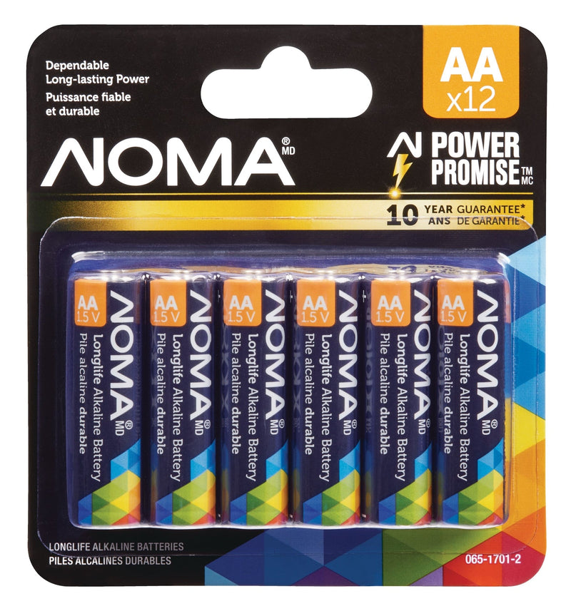 NOMA 12-pk AA Alkaline Batteries, Long Lasting, All Purpose B2