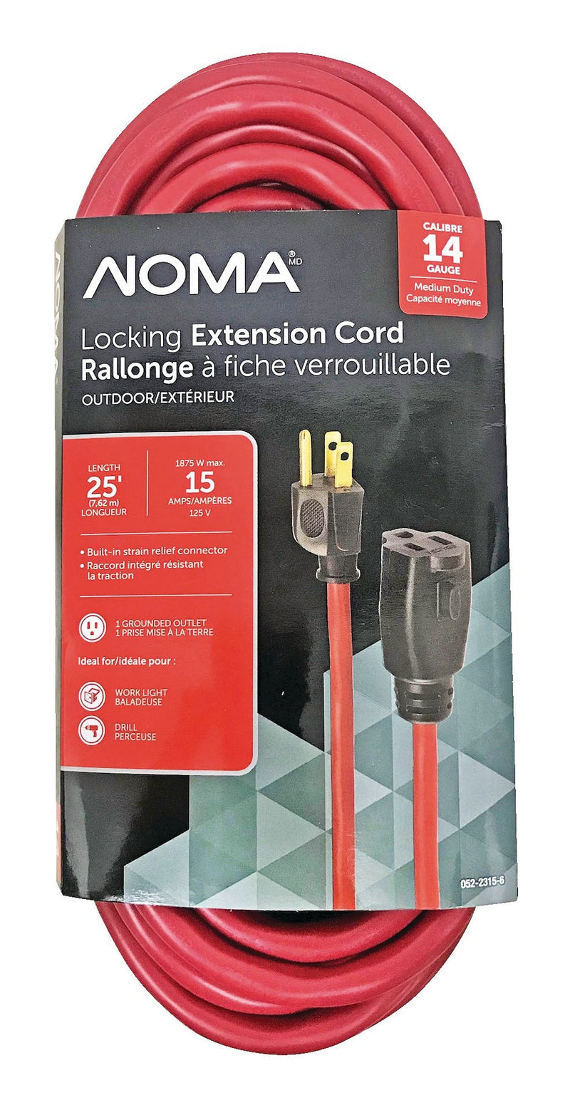 NOMA 14/3 Outdoor Extension Cord with Grounded Outlet & Locking Connector, Red R8
