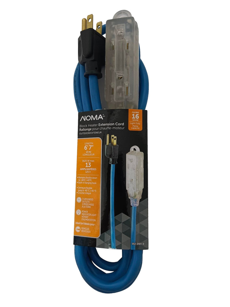 NOMA 16/3 13 Amp All-Weather Block Heater Cord with Lighted End, Blue S7