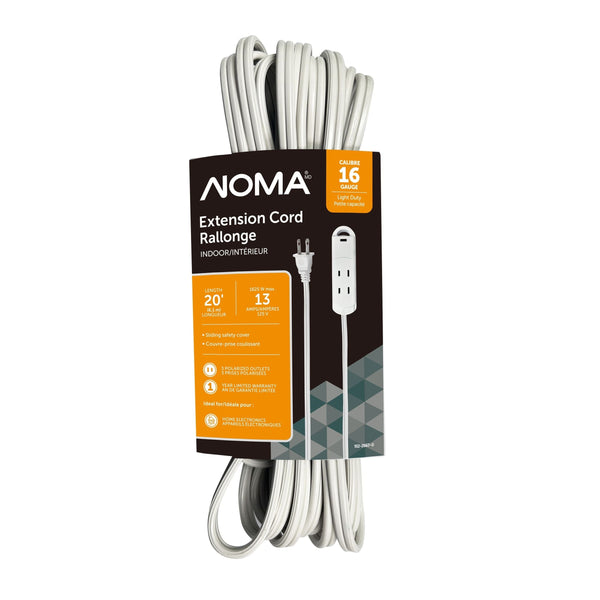 NOMA 20-ft 13A 3-Outlet/1-USB-C Light-Duty 16-Gauge White Indoor Extension Cord F3
