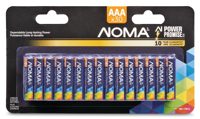 NOMA 30-pk AAA Alkaline Batteries, Long Lasting, All Purpose Q0