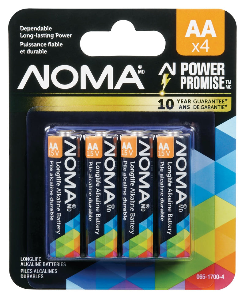 NOMA 4-pk AA Alkaline Batteries, Long Lasting, All Purpose Y0