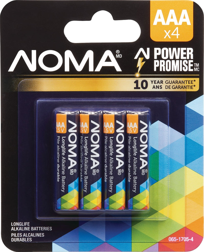 NOMA 4-pk AAA Alkaline Batteries, Long Lasting, All Purpose T3
