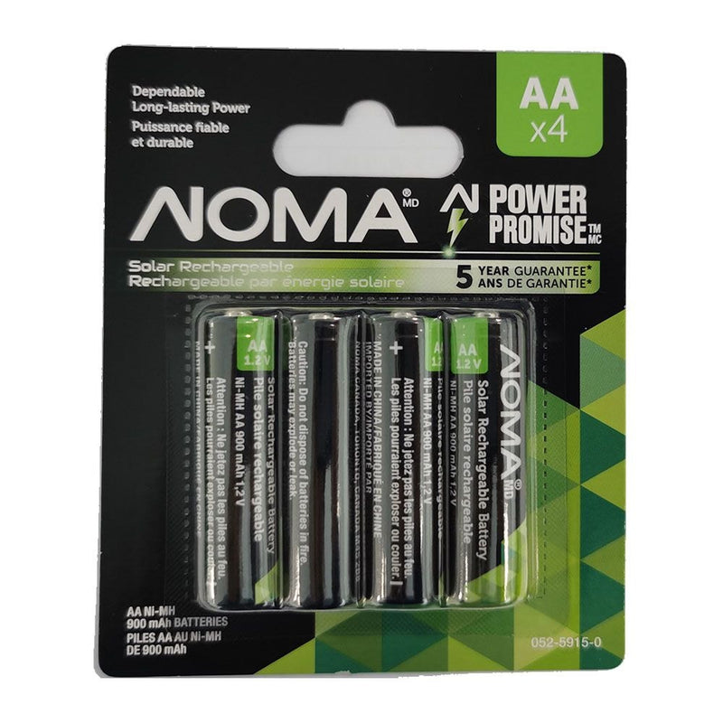 NOMA 900mAh AA Solar Rechargeable Batteries, 900mAh, 4-pk I5