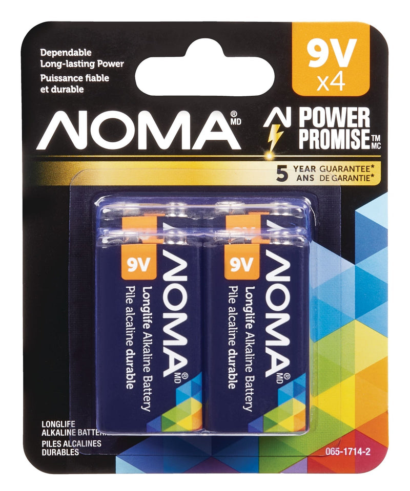 NOMA 9V/9 Volt Alkaline Batteries, All Purpose, Long Lasting, 4-pk Y5