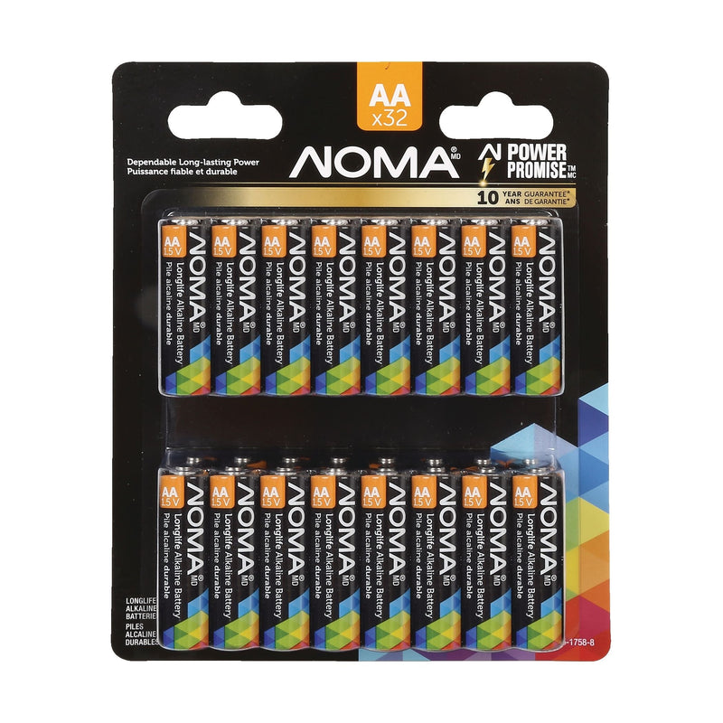 NOMA AA Alkaline Batteries, Long Lasting, All Purpose, 32-pk F1