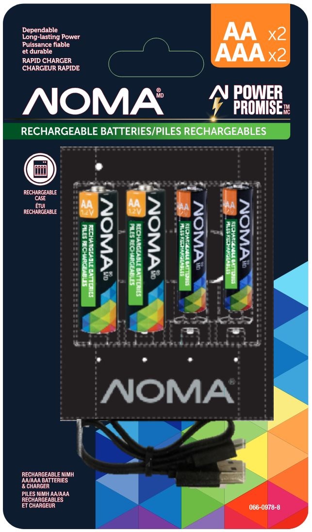 Noma AA+AAA Ni-MH Rechargeable Batteries and Charger, 2-pk J4