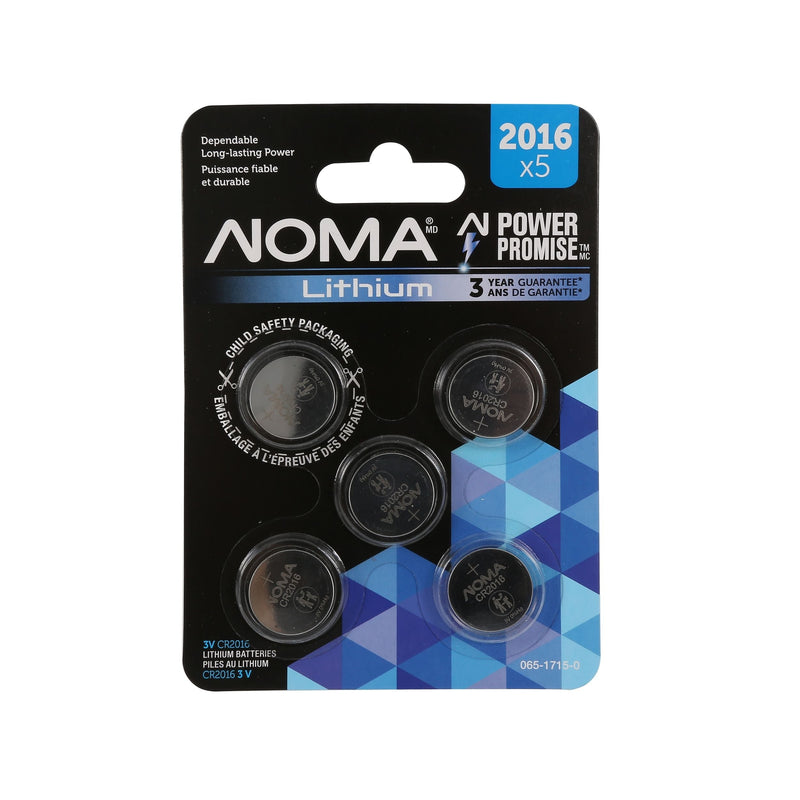 NOMA CR2016 3V / 3 Volt Lithium Coin Cell Batteries, Long Lasting, 5-pk C8