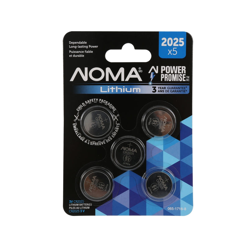 NOMA CR2025 3V / 3 Volt Lithium Coin Cell Batteries, Long Lasting, 5-pk J7