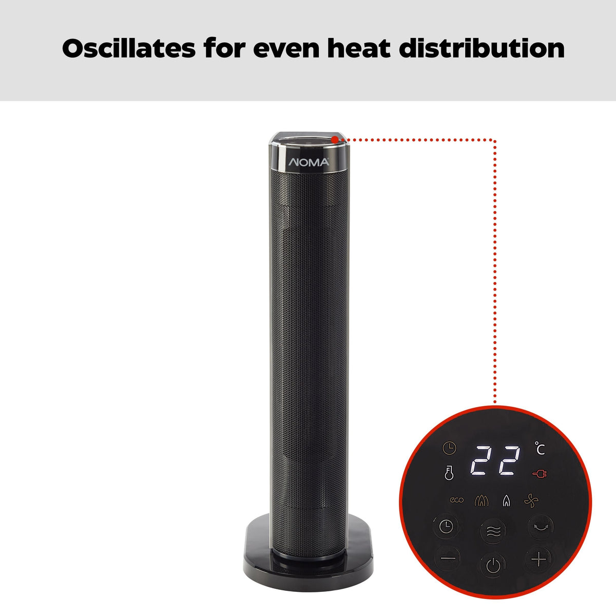 NOMA Digital Tower Ceramic Heater withRemote Control & Thermostat, 1500W, White, 24-in