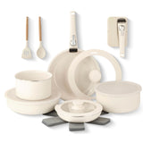 OB Gotham Steel Pots & Pan Set with Removable Handles, Cream, 18-pc