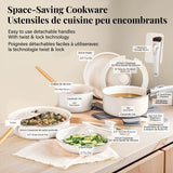 OB Gotham Steel Pots & Pan Set with Removable Handles, Cream, 18-pc