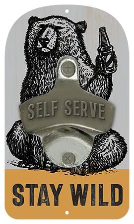 Open Road Brands Rustic Die Cut "Stay Wild" MDF Decor Bottle Opener, Wood/Metal, Grey E8