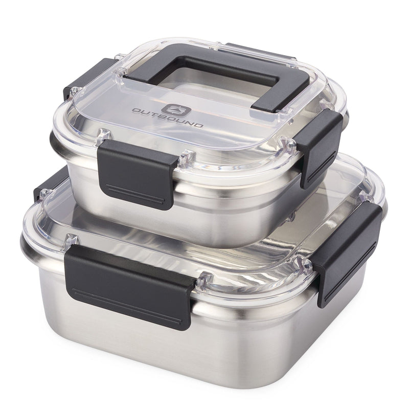 Outbound Leakproof Stainless Steel Food Storage Container with Lid, Clear/Black, 2-pk D1