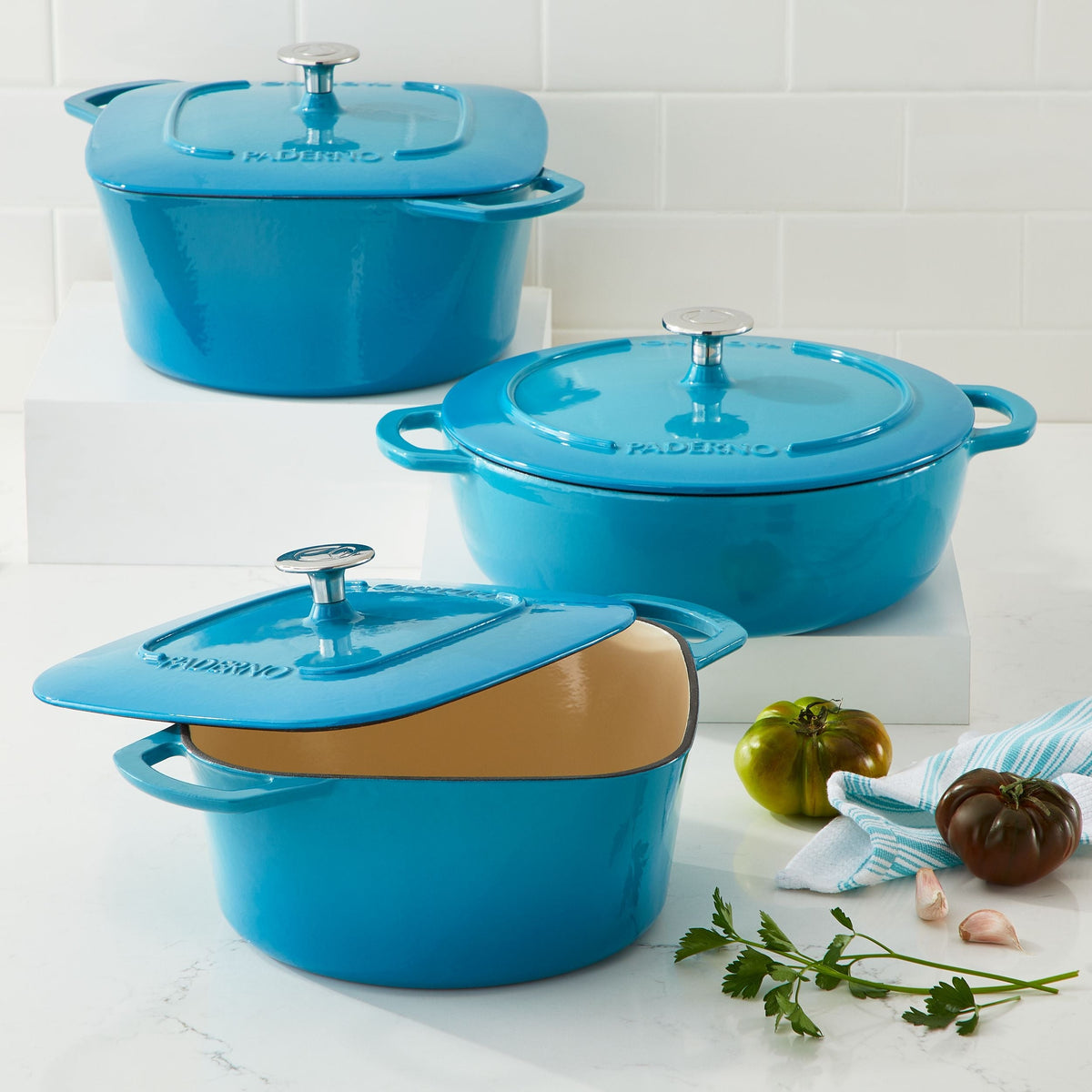 PADERNO Braiser, Durable Cast Iron, Oven Safe, Atlantic Blue, 5-qt