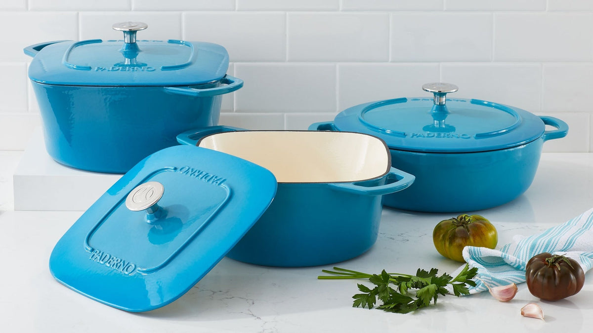 PADERNO Braiser, Durable Cast Iron, Oven Safe, Atlantic Blue, 5-qt
