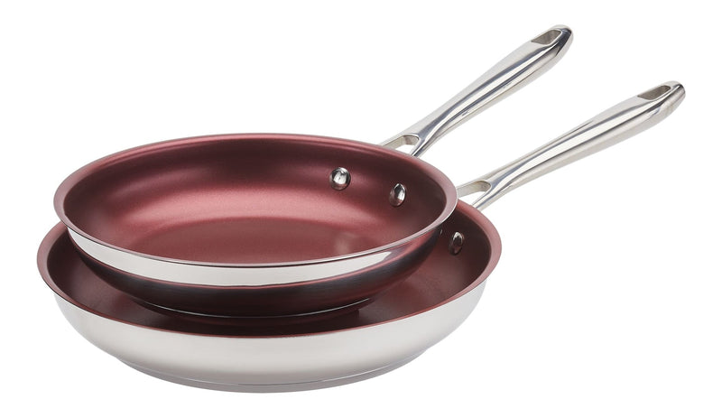 PADERNO Canadian Signature Stainless Steel Non-Stick Frying Pan, Dishwasher & Oven Safe, Burgundy, 24cm & 28cm, 2-pk P3